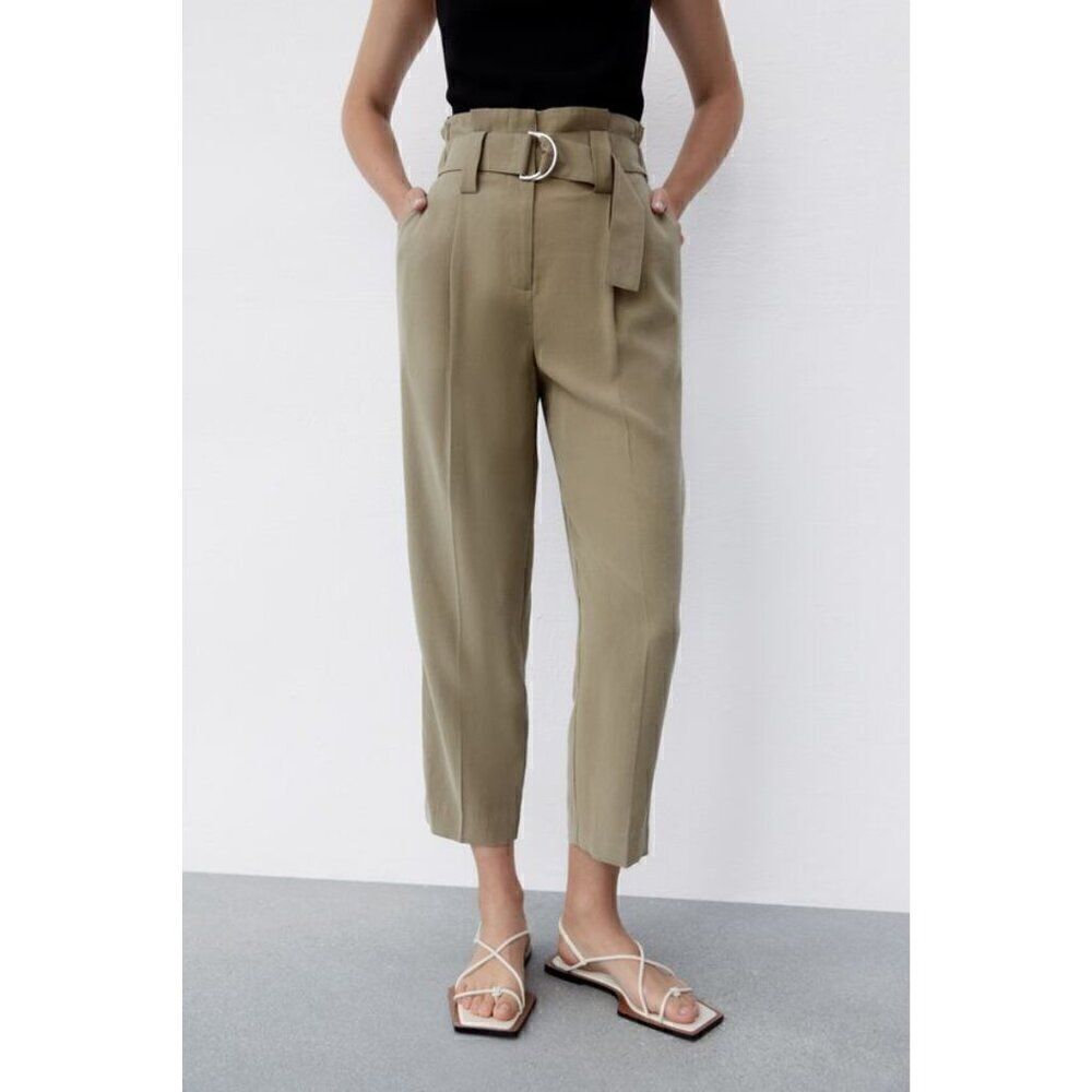 NWOT Zara Womens Culottes Kimono Belt Light Khaki Beige Cropped Pants
